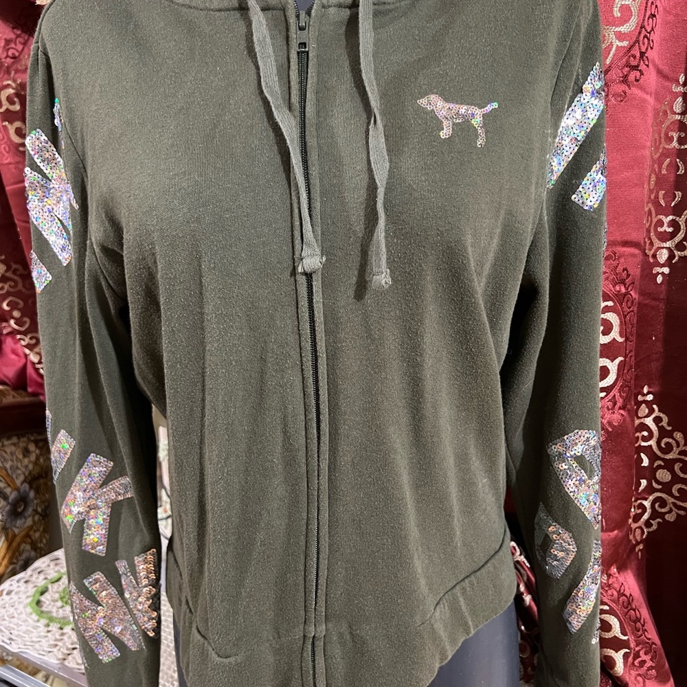 PINK Victoria’s Secret Olive Green Zip-Up Hoodie